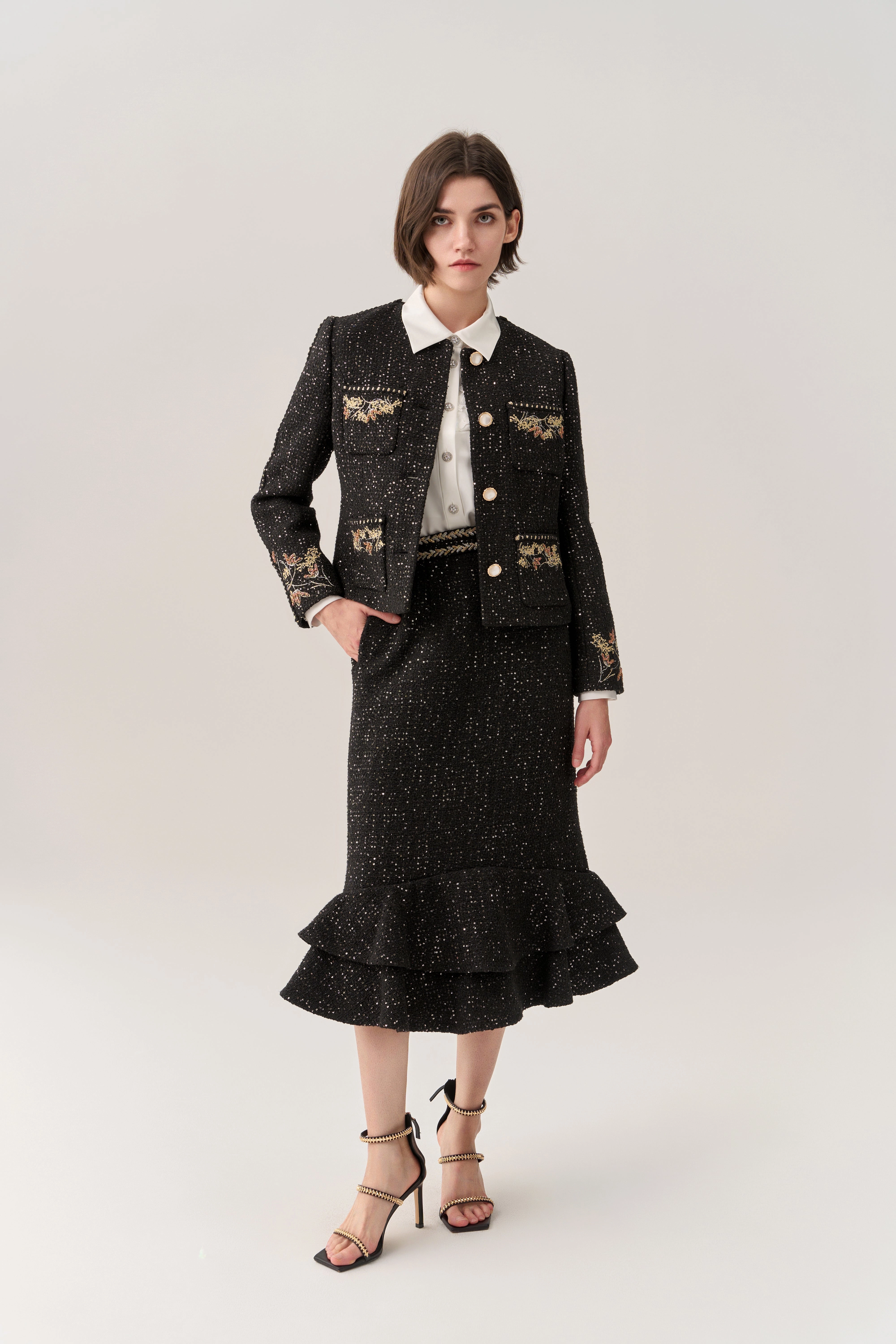 Prestige Sequined Tweed Fishtail Skirt