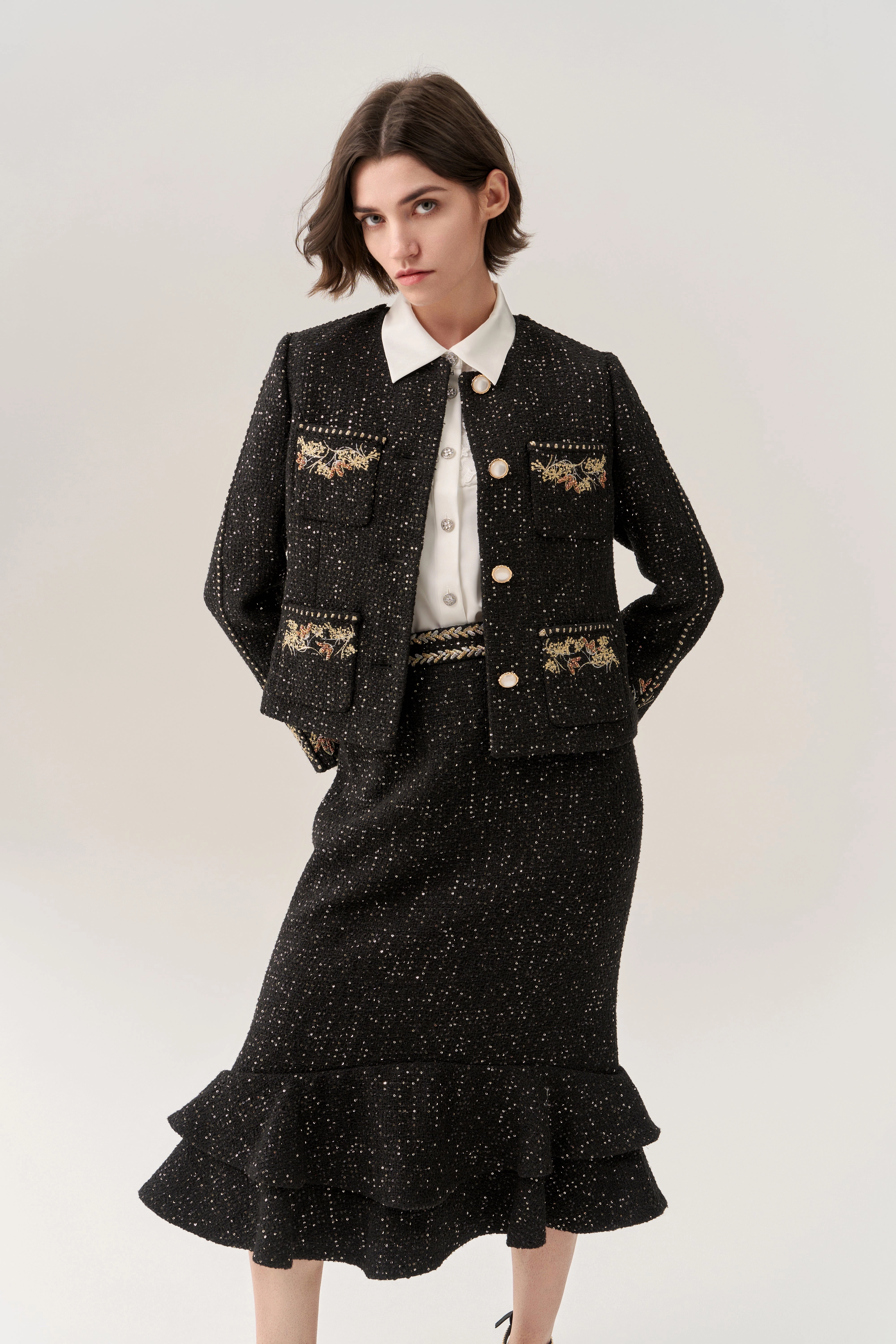 Prestige Sequined Tweed Fishtail Skirt