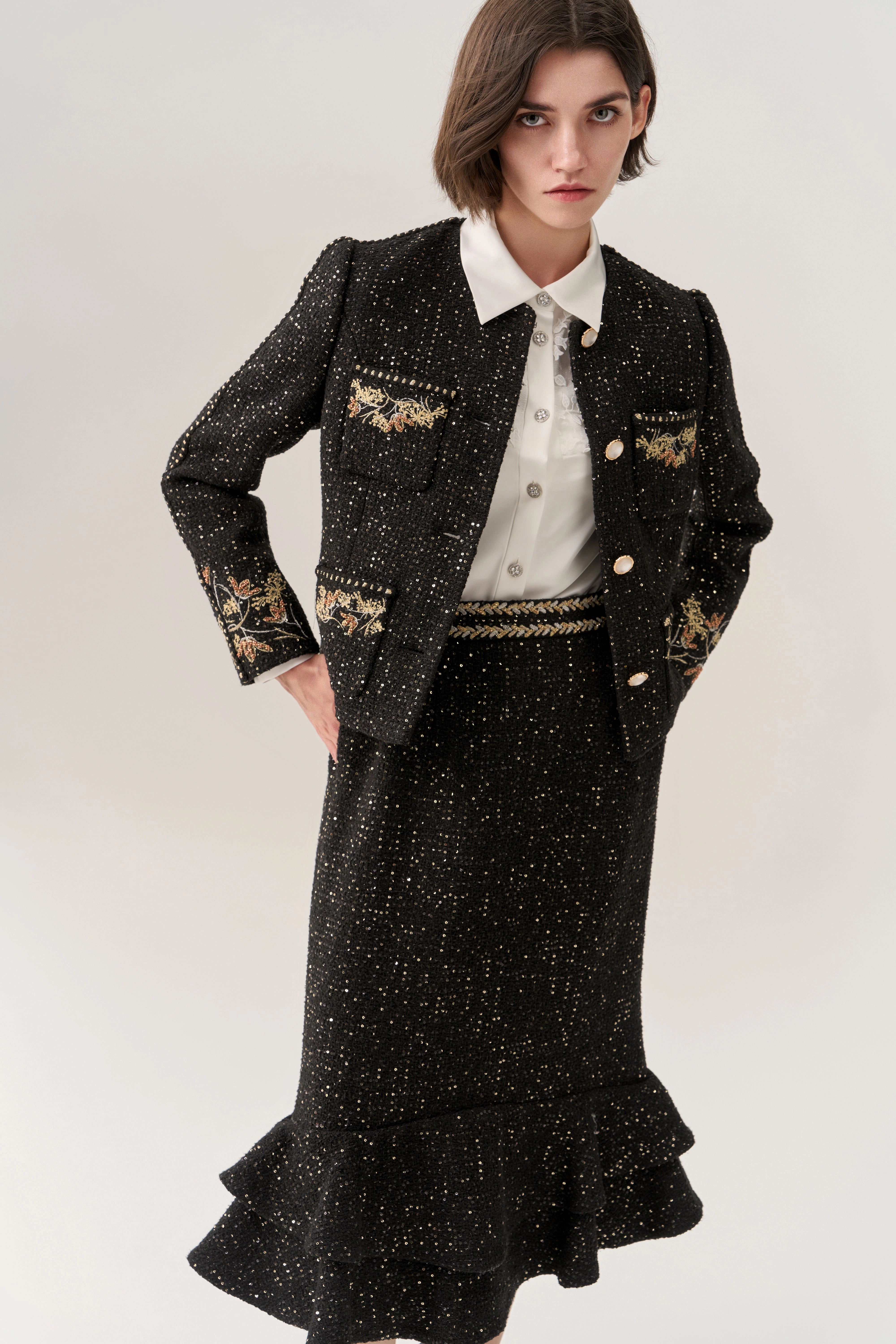 Prestige Sequined Tweed Fishtail Skirt