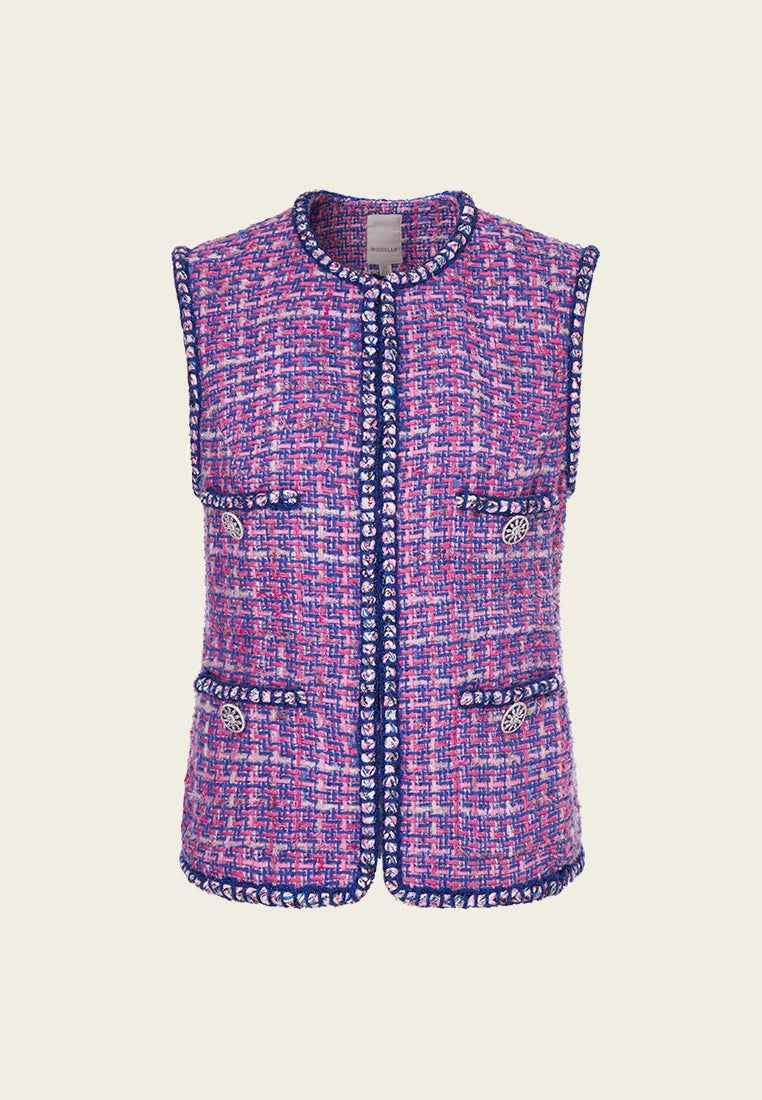 Primary Color Illusion Chunky Woven Tweed Vest