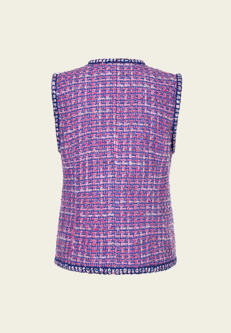 Primary Color Illusion Chunky Woven Tweed Vest
