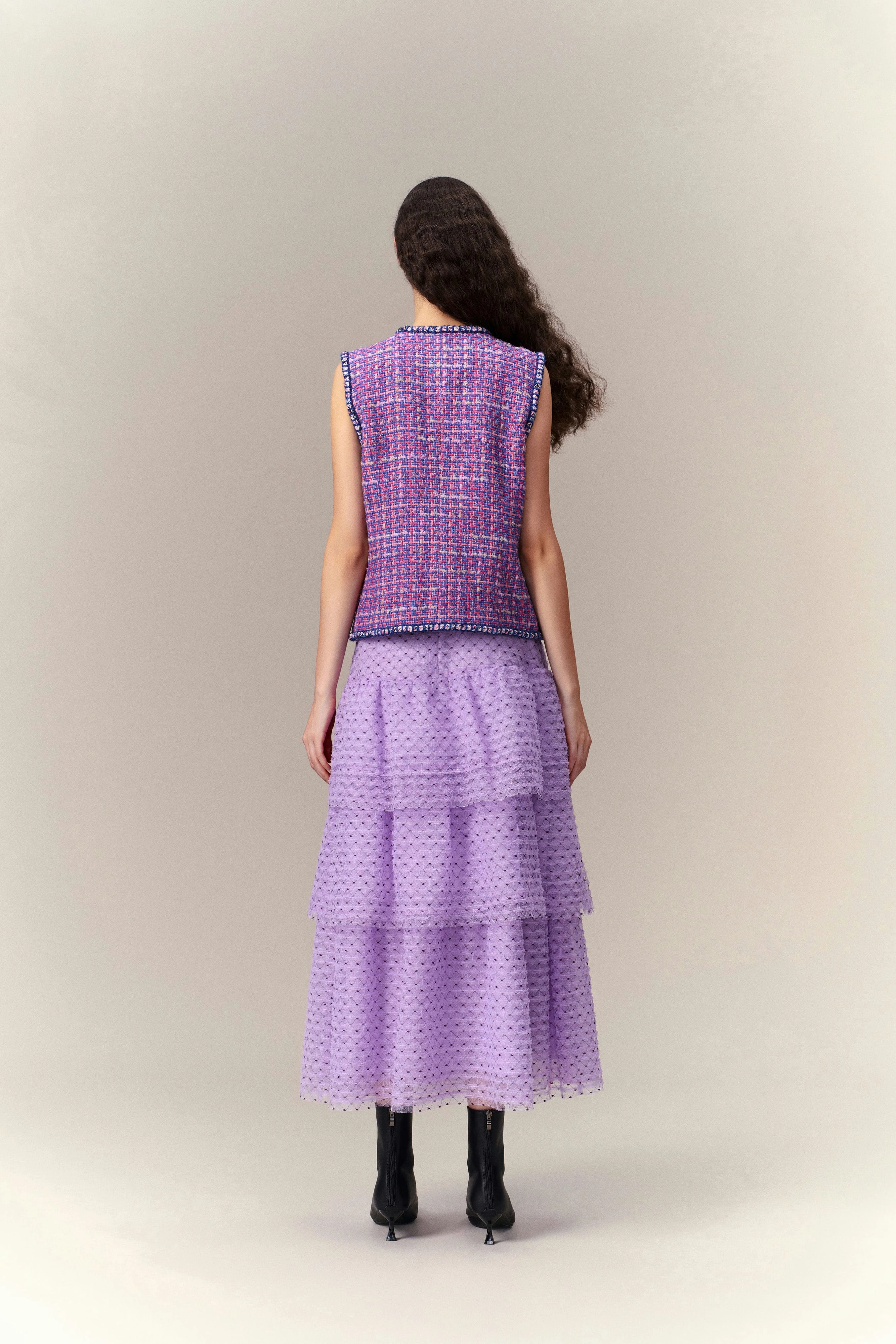 Primary Color Illusion Chunky Woven Tweed Vest