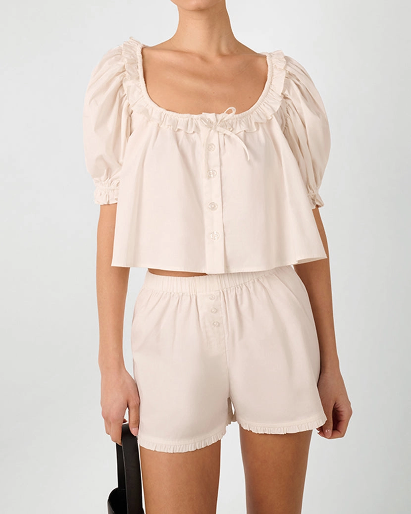 Puff Sleeve Button Up Top