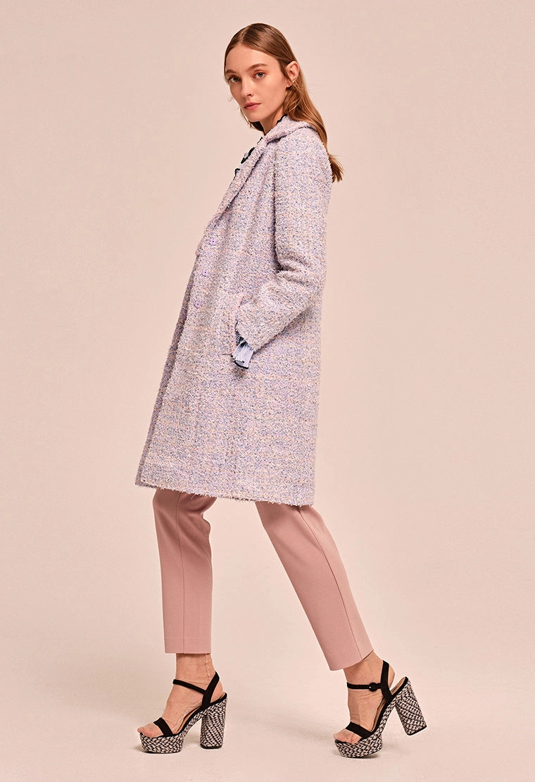 Purple long tweed coat