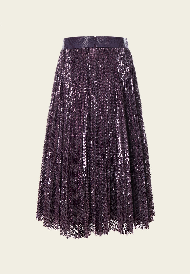 Purple Sequin Midi Skirt