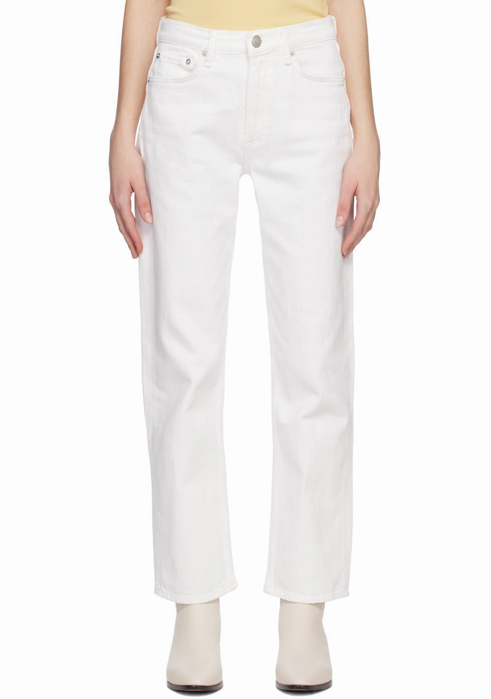 Rag & Bone Women's Harlow Cotton Raw Hem Ankle Straight Leg Jeans, White