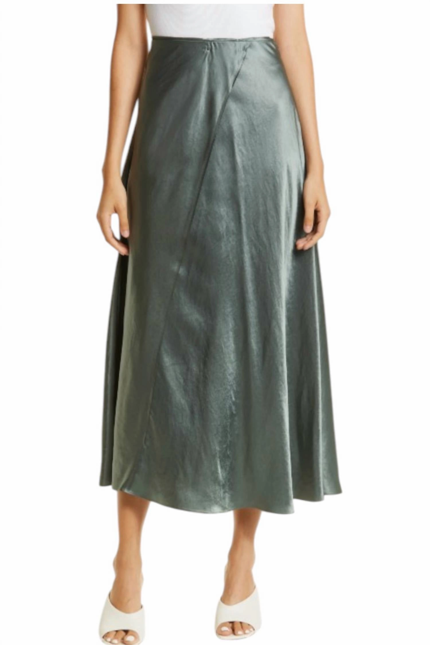 Raw Edge Paneled Slip Skirt In Deep Aegean