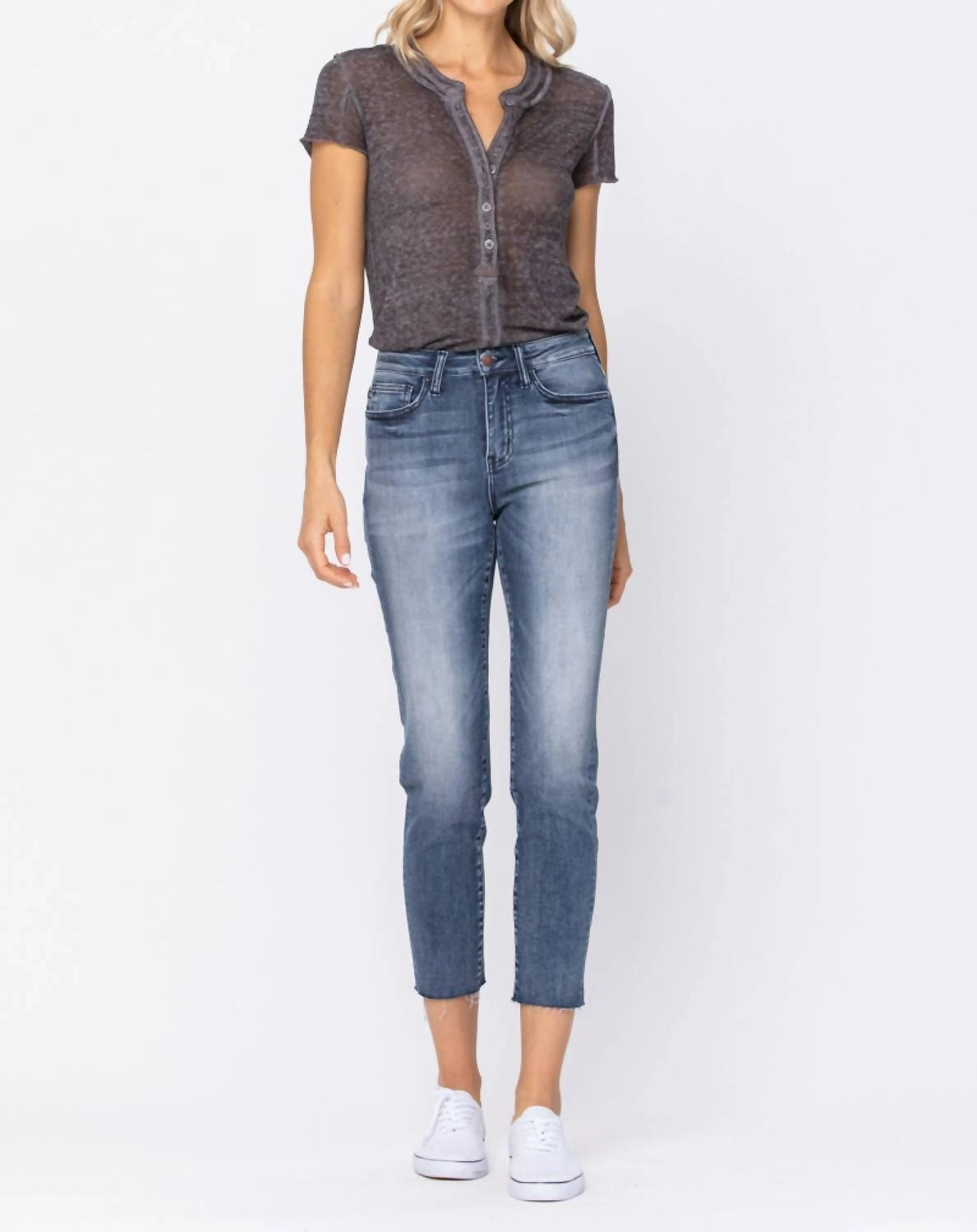 Raw Hem Jeans In Medium Wash