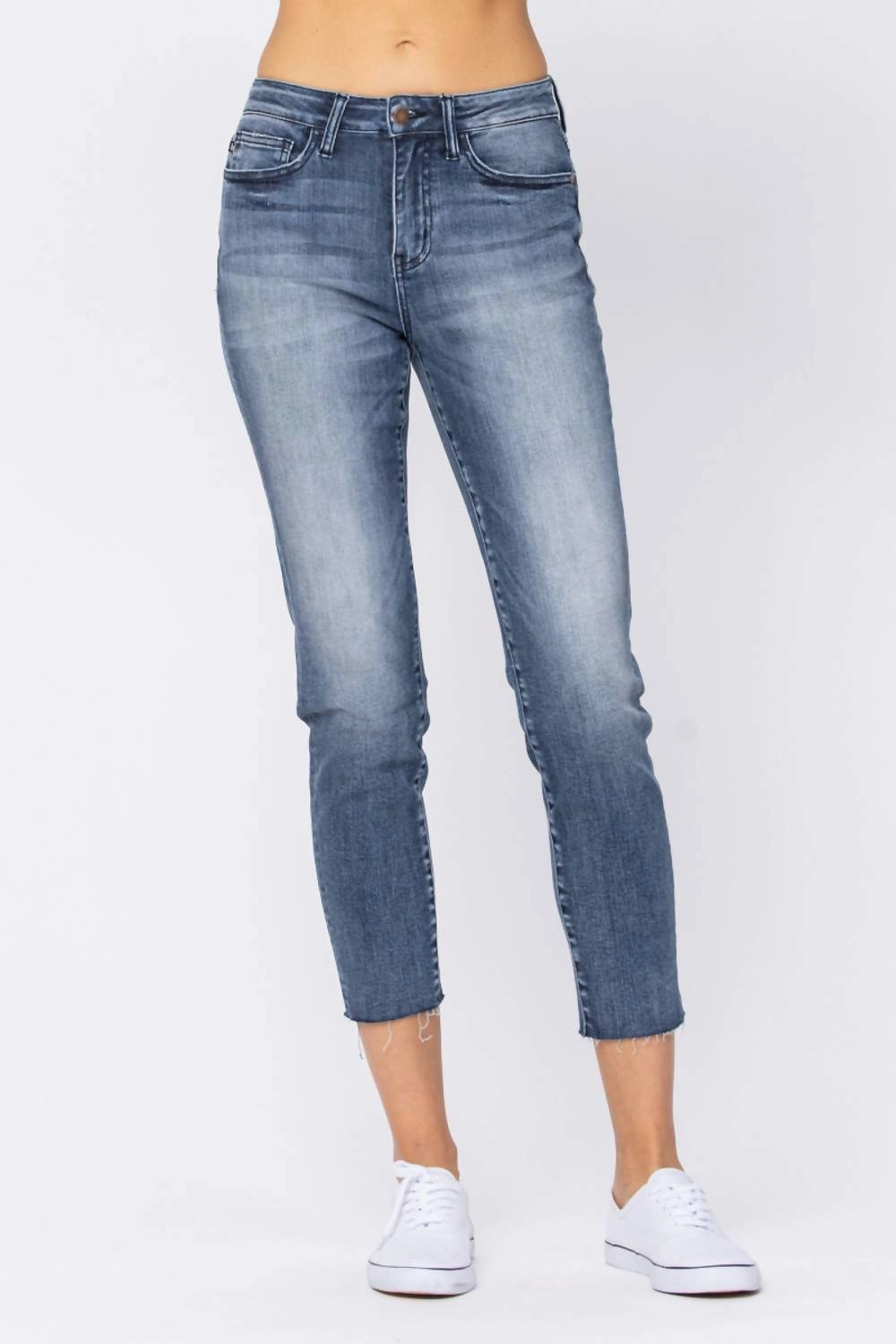 Raw Hem Jeans In Medium Wash