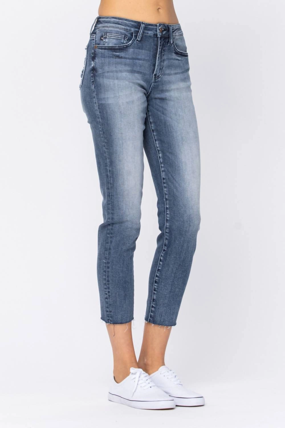 Raw Hem Jeans In Medium Wash