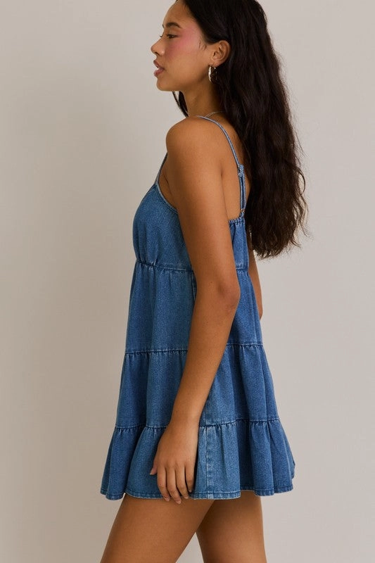 Ready to Charm Tiered Denim Mini Dress