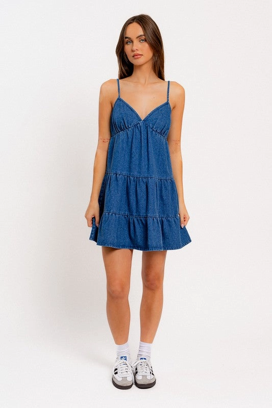 Ready to Charm Tiered Denim Mini Dress