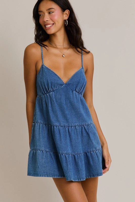 Ready to Charm Tiered Denim Mini Dress