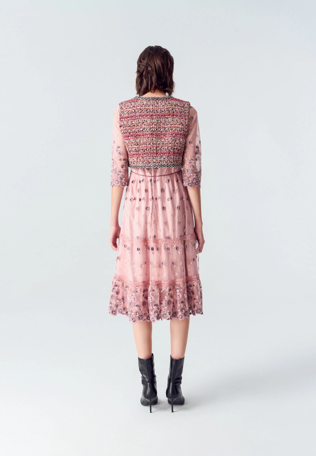 Red Cropped Sequins Detailing Tweed Vest