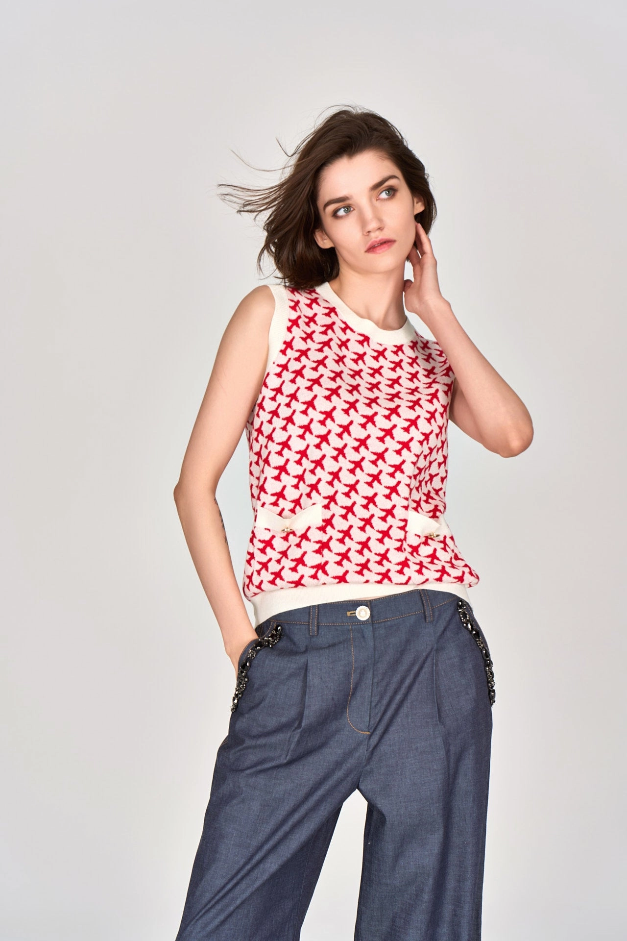 Red Patterned Knit Vest
