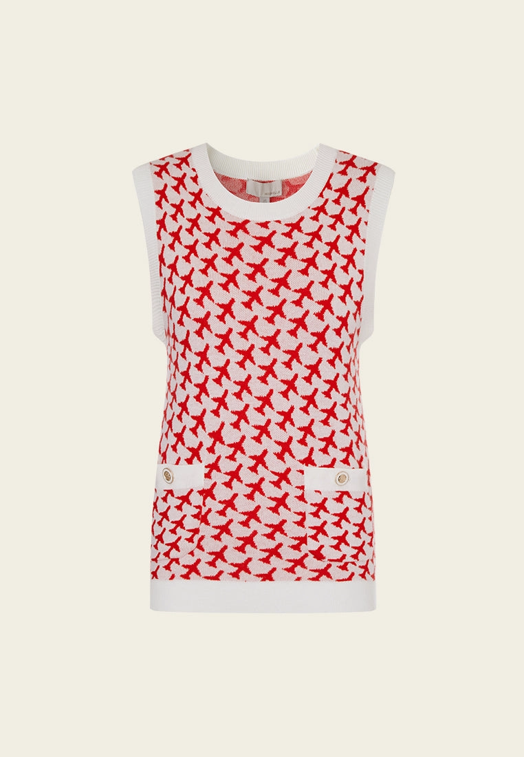 Red Patterned Knit Vest