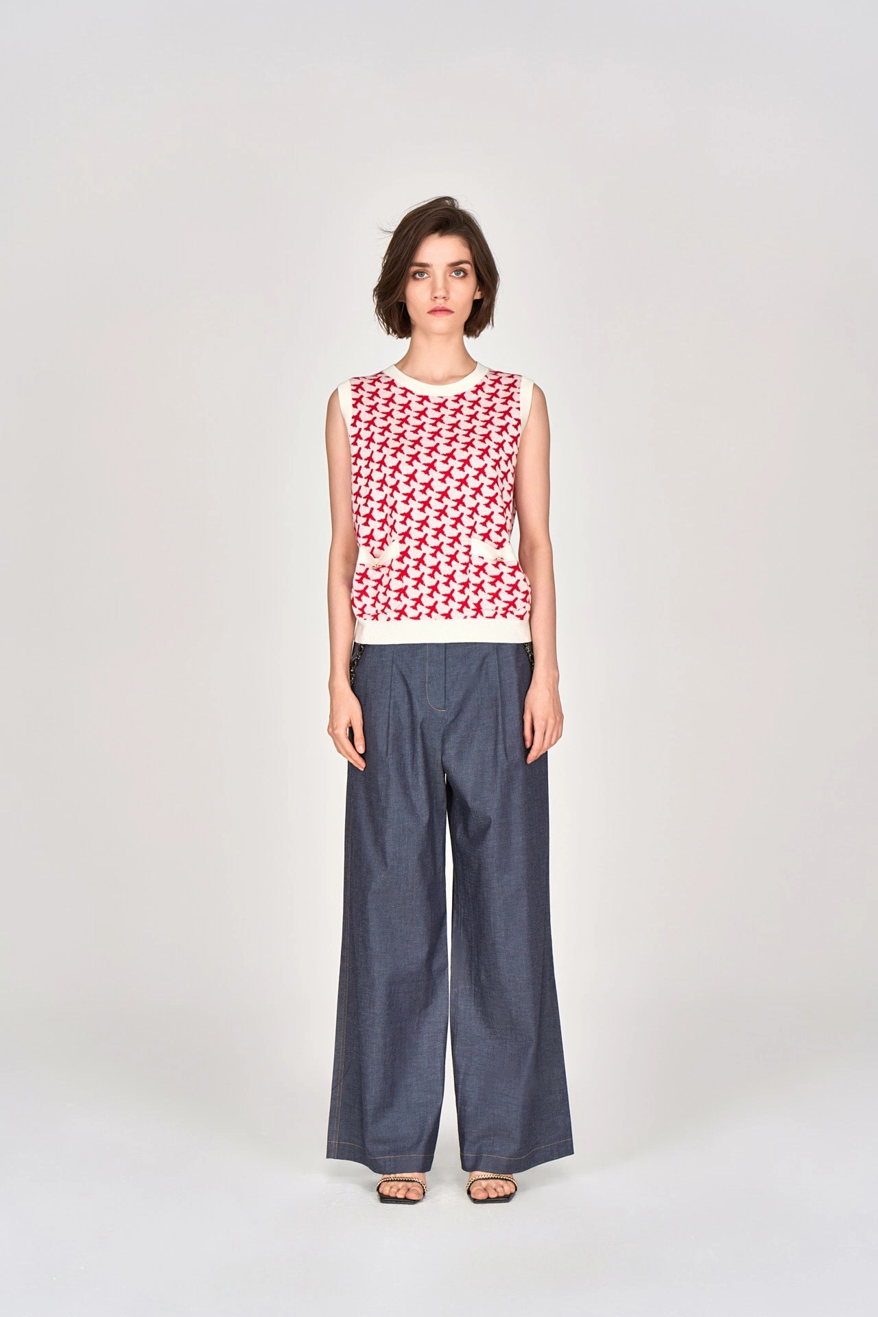 Red Patterned Knit Vest