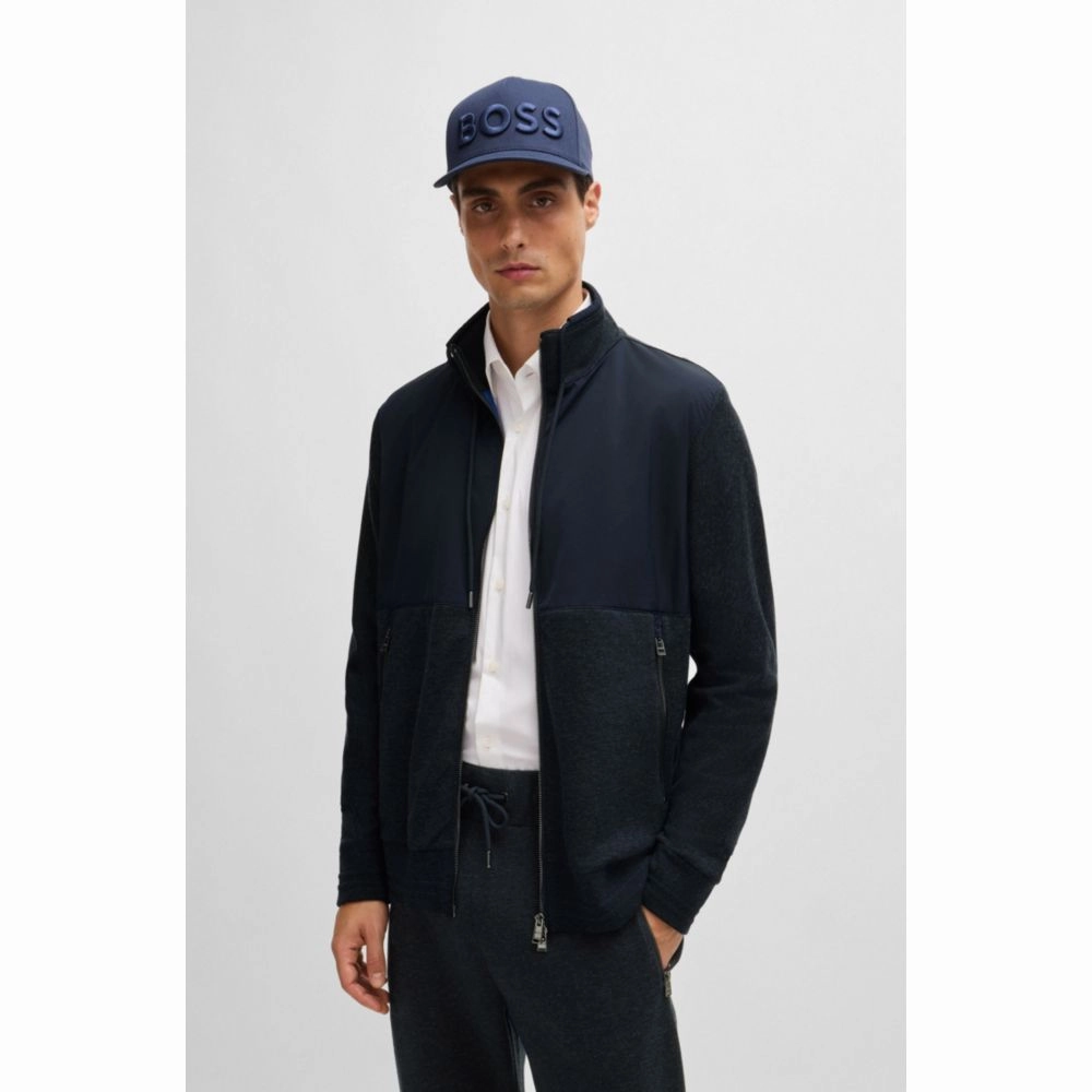 Regular-fit zipped sweatshirt in mixed materials