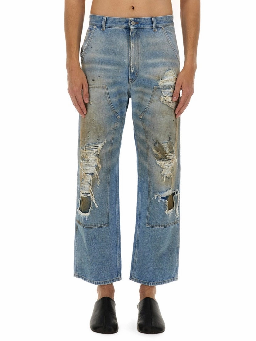 Relaxed Fit Distressed Light Blue Denim Jeans