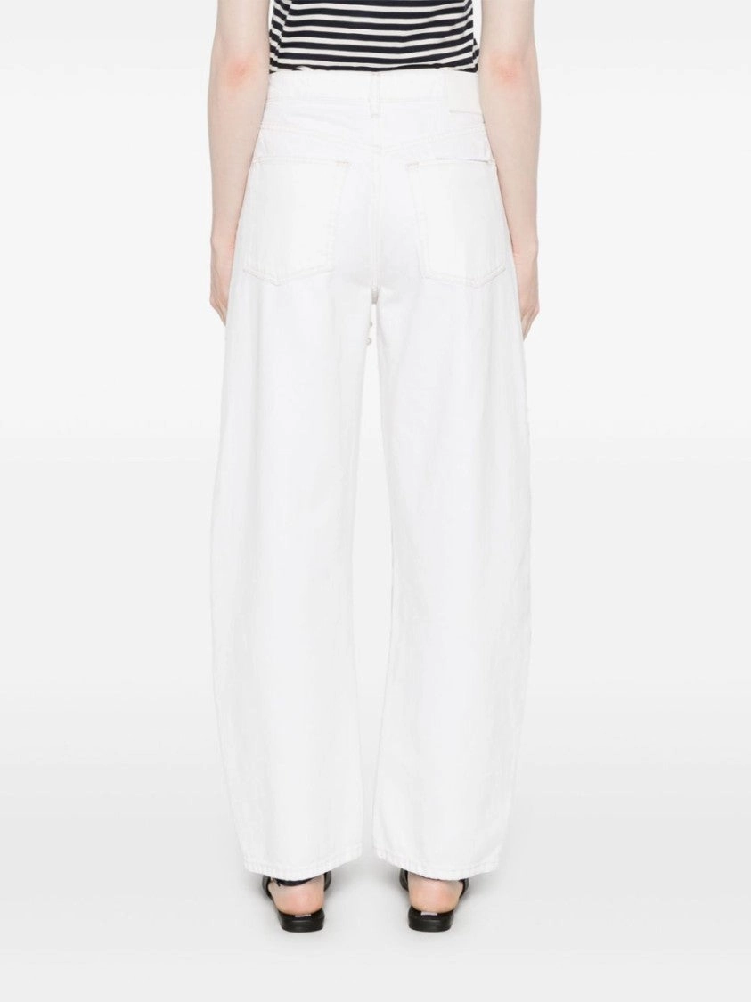 Rhinestone-Embellished White Cotton Straight Jeans