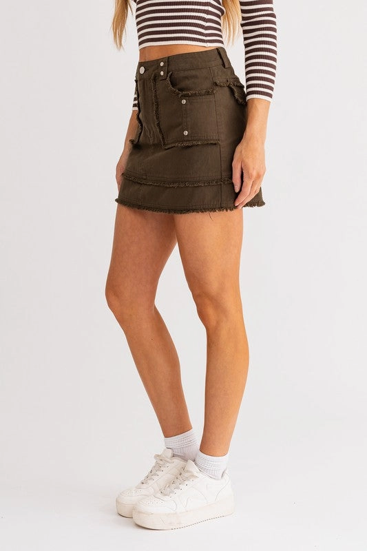 Robbins Cargo Pocketed Distressed Mini Skirt