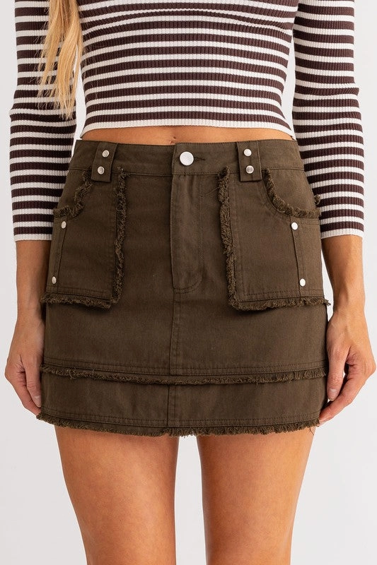 Robbins Cargo Pocketed Distressed Mini Skirt