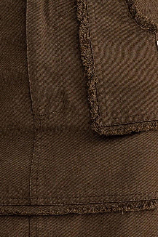 Robbins Cargo Pocketed Distressed Mini Skirt
