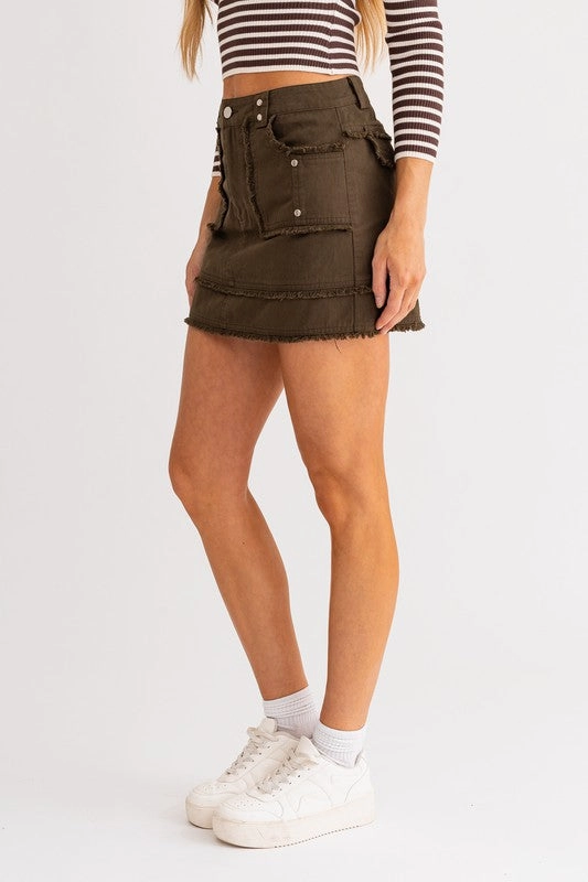 Robbins Cargo Pocketed Distressed Mini Skirt