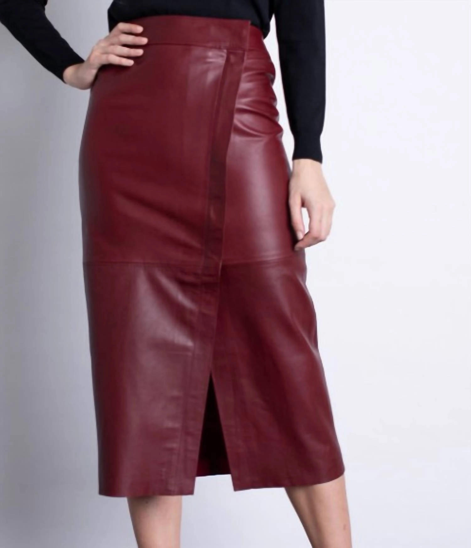 Romina Leather Midi Skirt In Malbec