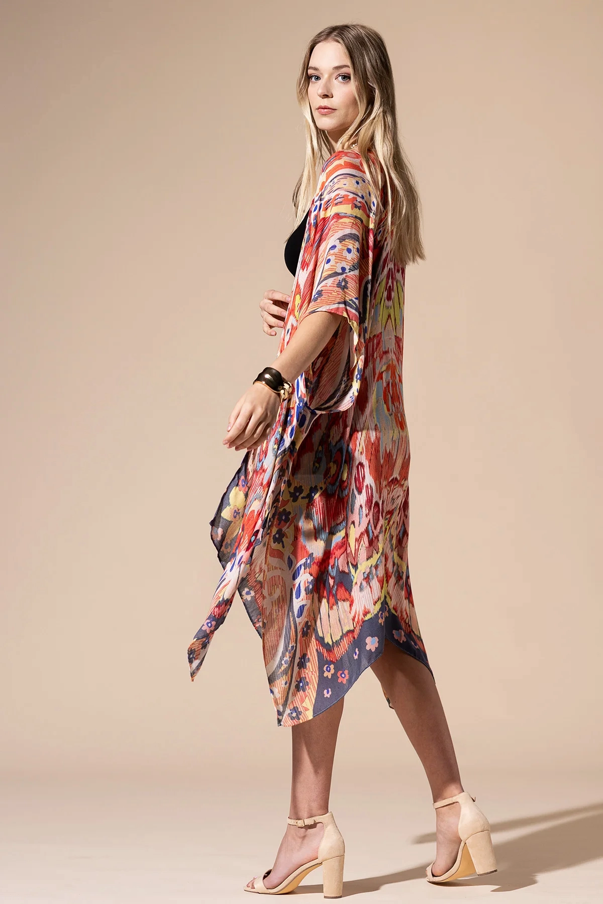 Rose Abstract Open Front Kimono