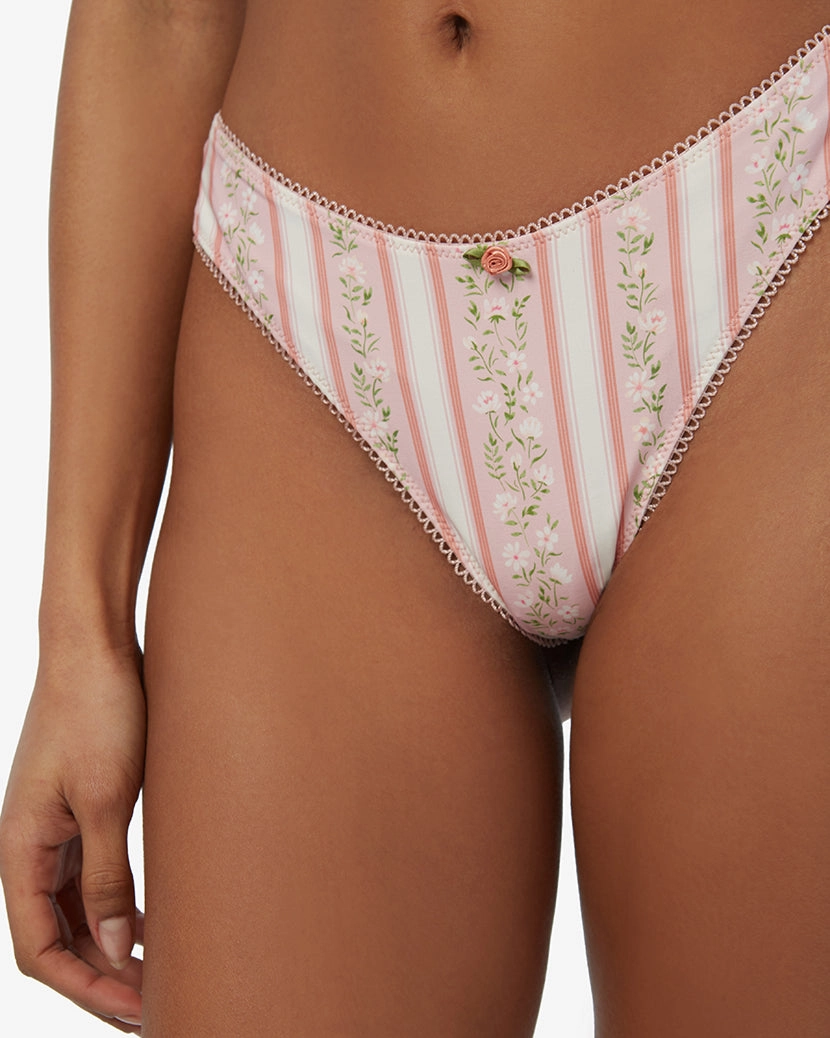 Rosette Scoop Floral Stripes Bikini Bottom
