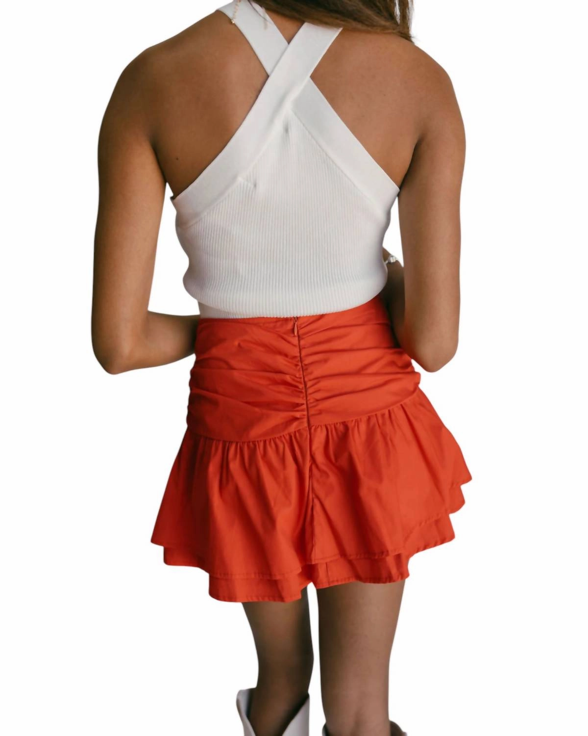 Ruched Mini Skirt In Red