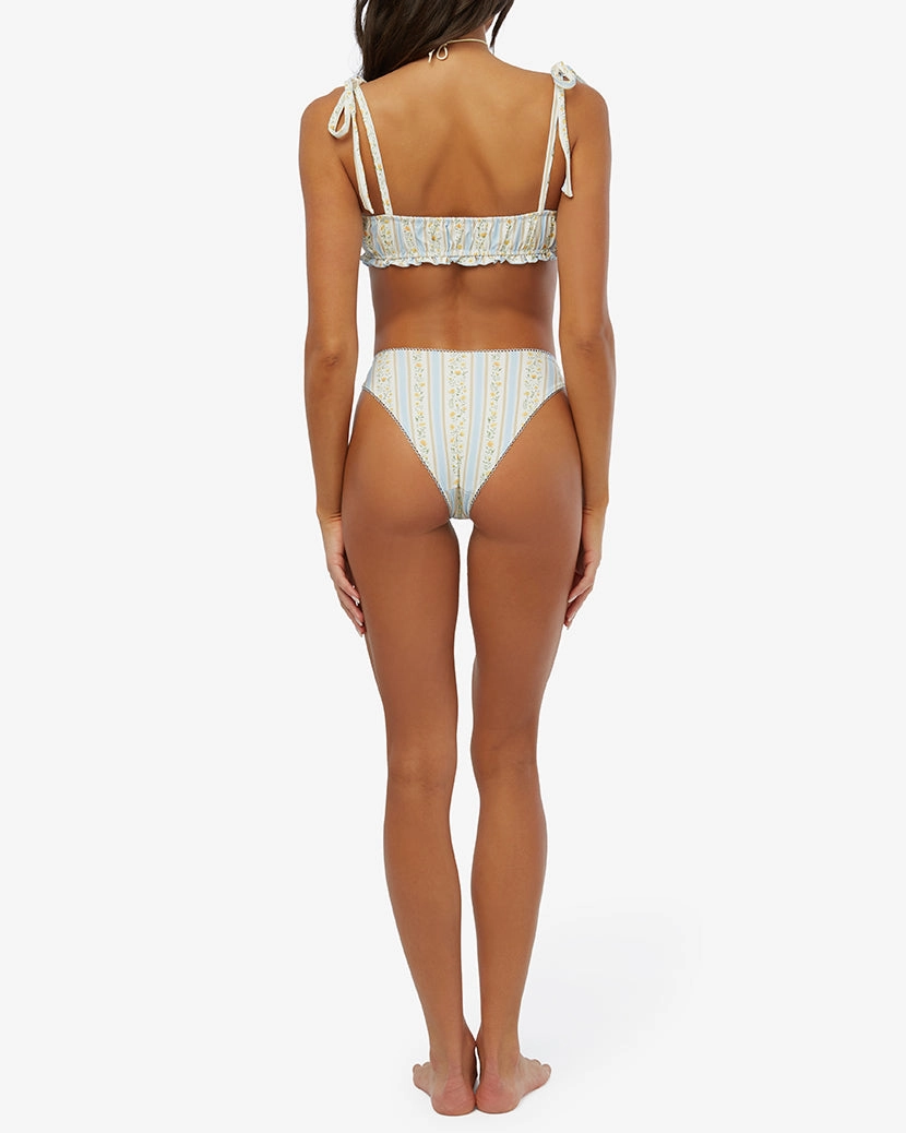 Ruched Ruffled Floral Stripes Bikini Top