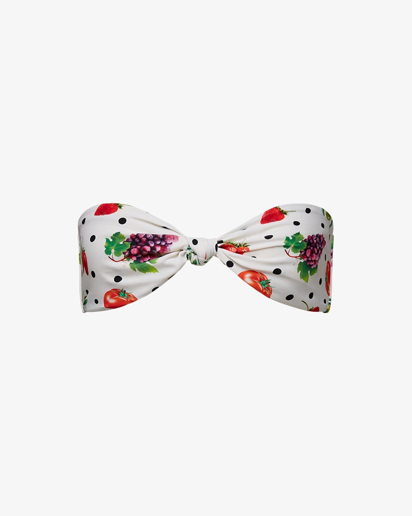 Ruched Tie Bandeau Fruits Bikini Top