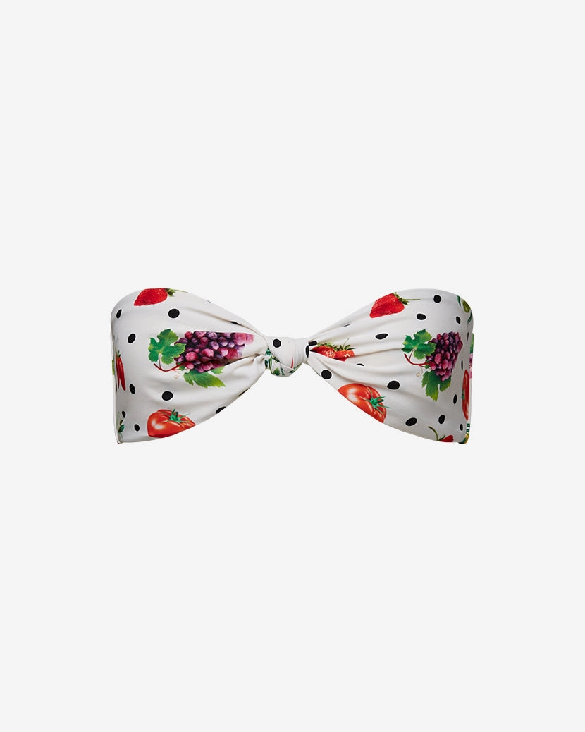 Ruched Tie Bandeau Fruits Bikini Top