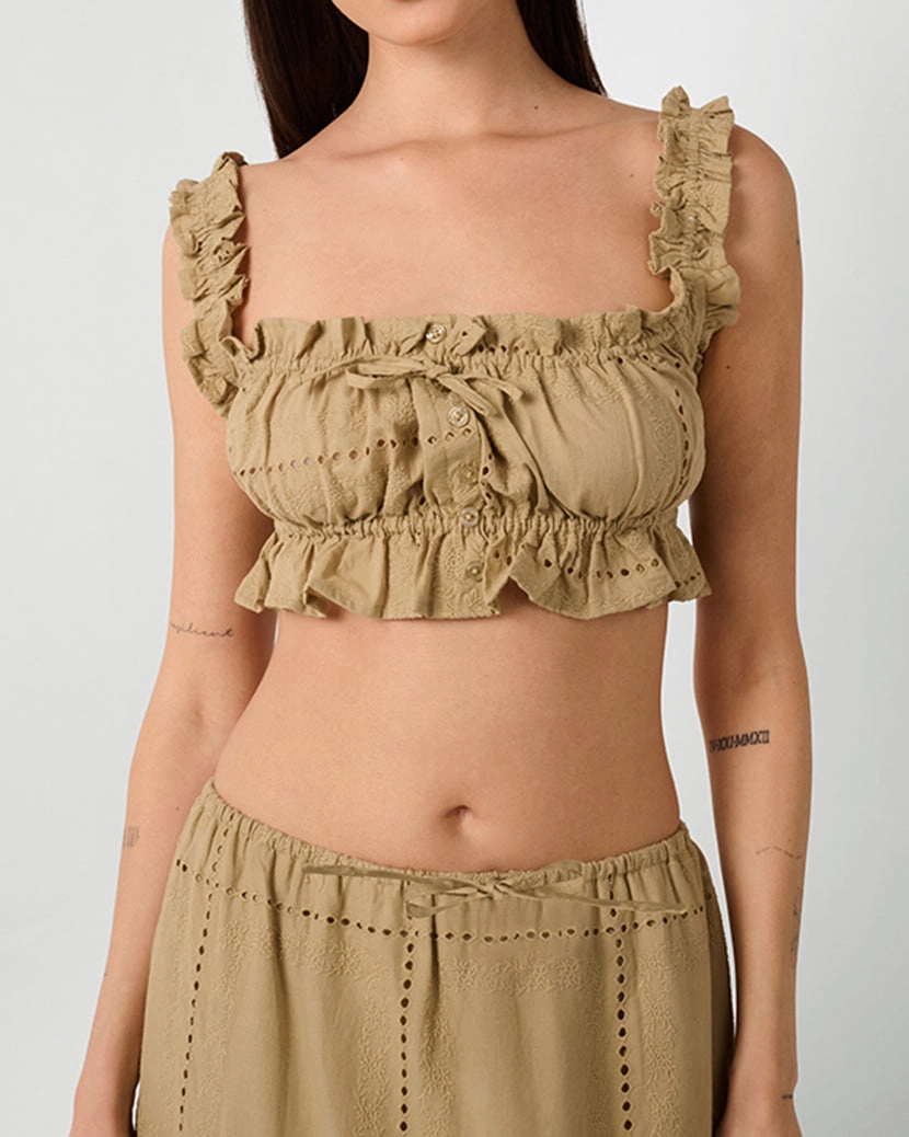 Ruffle Button Crop Top