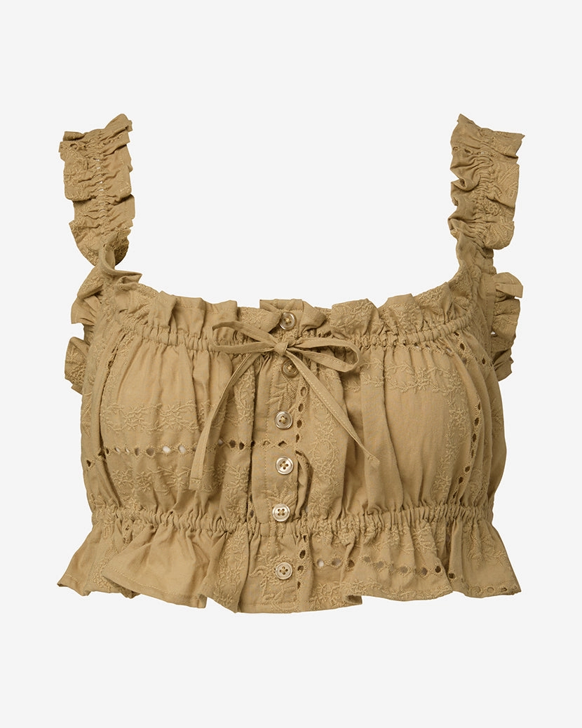 Ruffle Button Crop Top