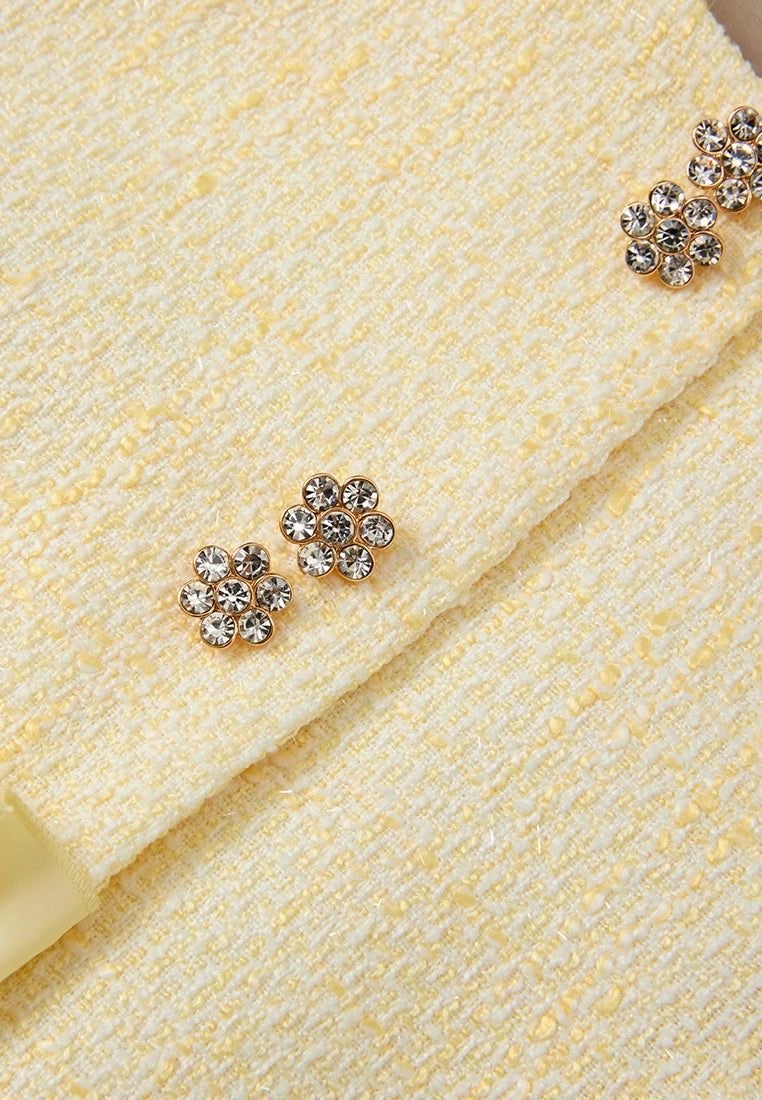 Ruffle-detail Crystal-button Tweed Jacket Yellow