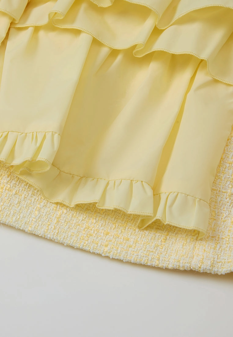 Ruffle-detail Crystal-button Tweed Jacket Yellow