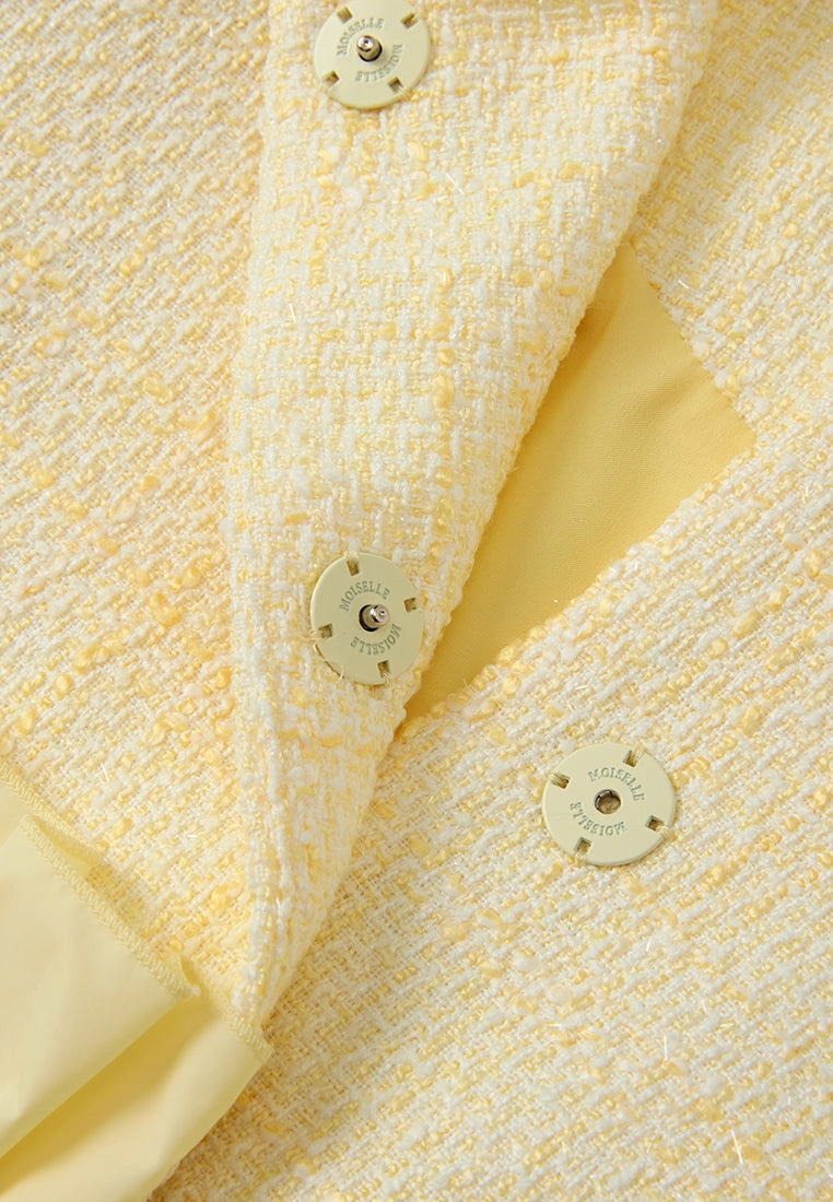 Ruffle-detail Crystal-button Tweed Jacket Yellow