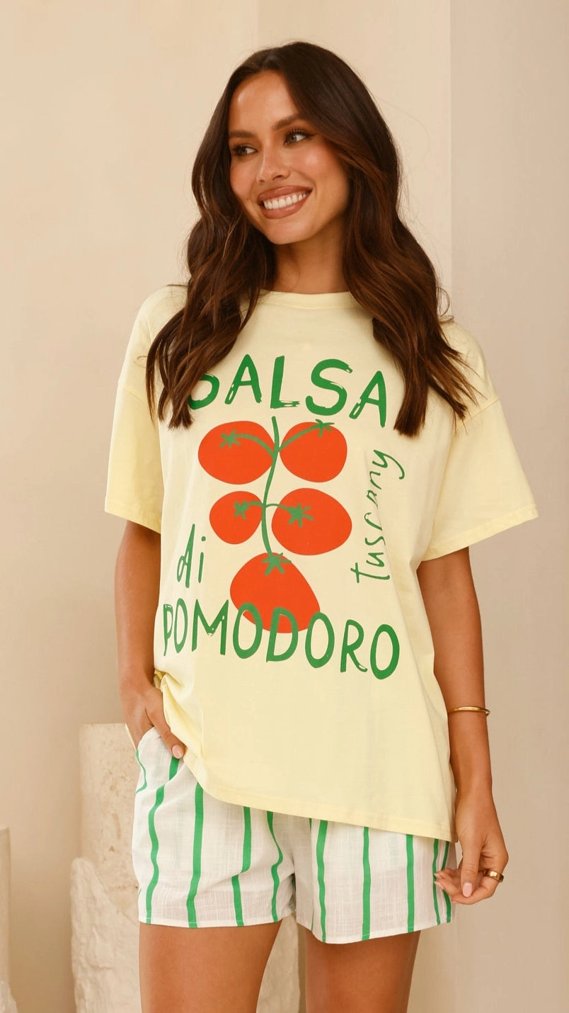 Salsa Di Pomodor Top and Shorts Set - Yellow/White