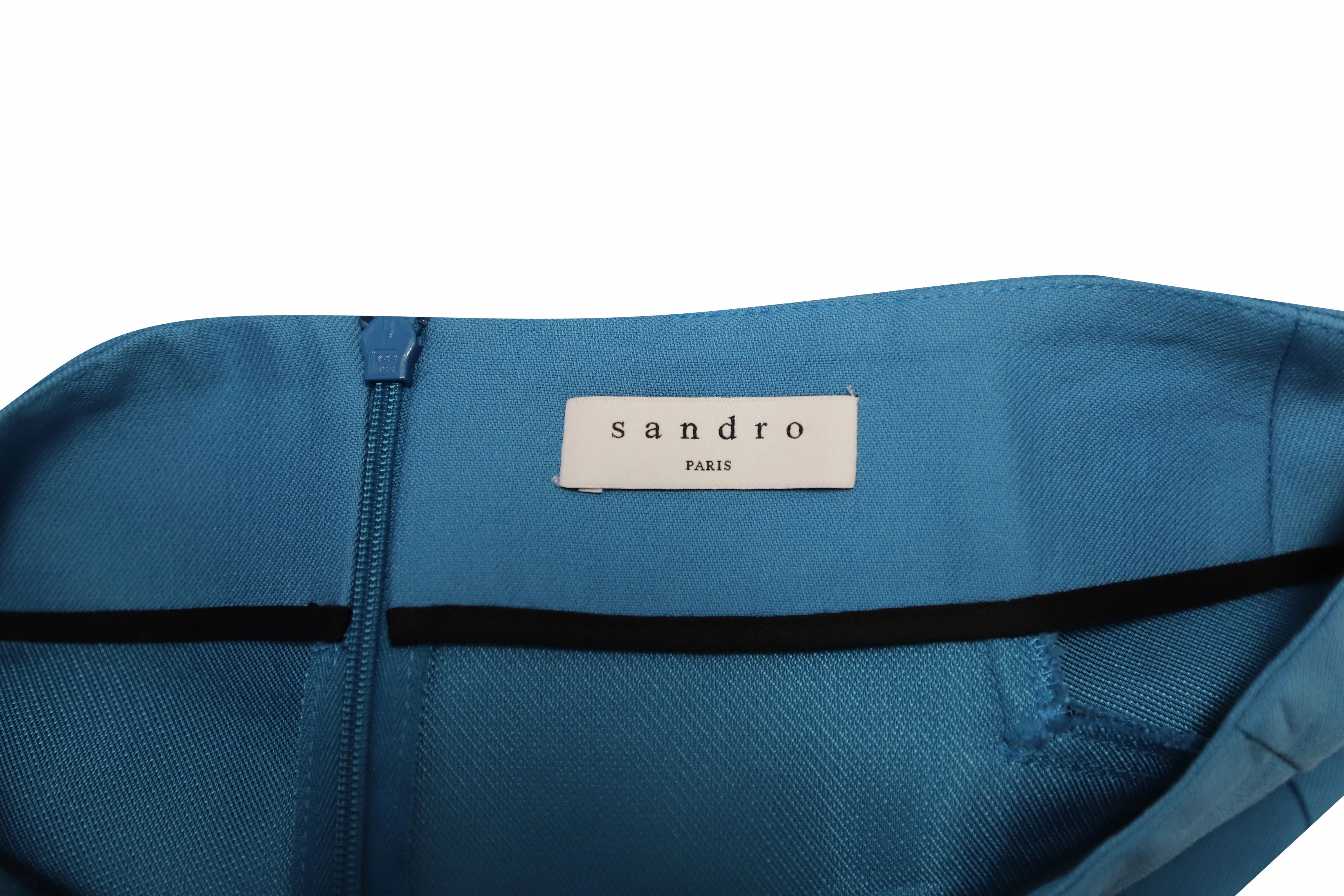 Sando Paris High Waisted A-Line Mini Skirt in Blue Cotton