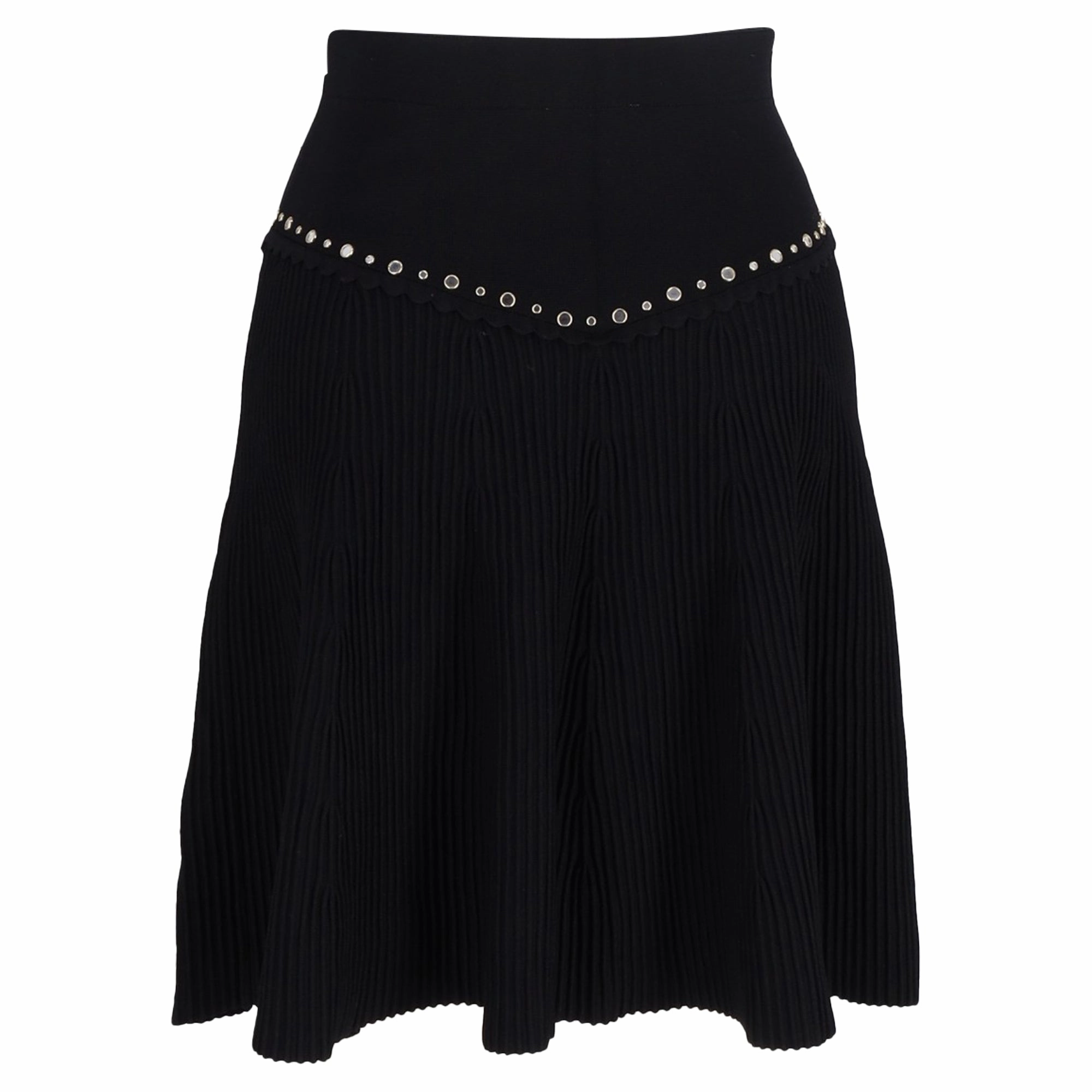 Sandro Paris Oria Ribbed Mini Embellished Flared Skirt in Black Viscose