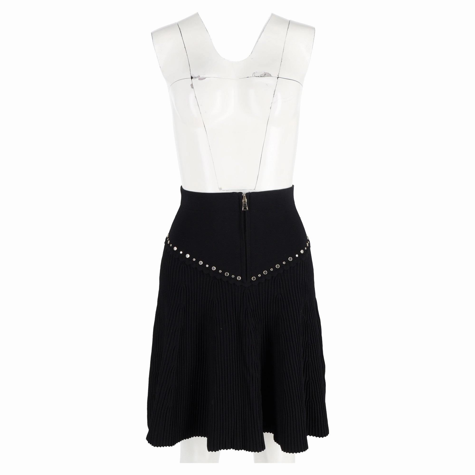 Sandro Paris Oria Ribbed Mini Embellished Flared Skirt in Black Viscose