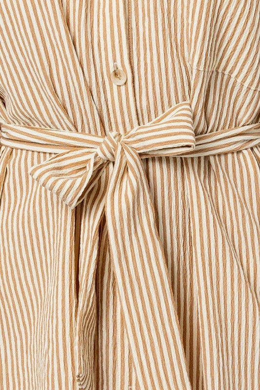 Sandstone Harbor Stripe Shirt Mini Dress