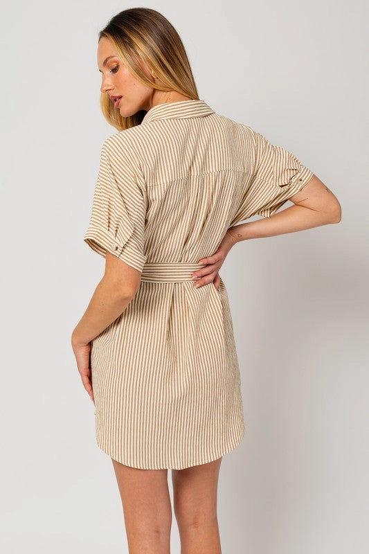 Sandstone Harbor Stripe Shirt Mini Dress