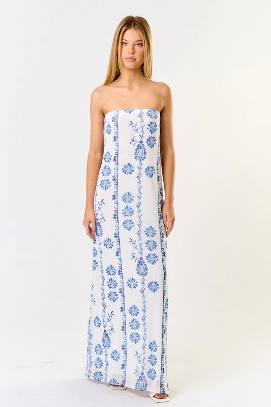 Santorini Breeze Tube Maxi Dress