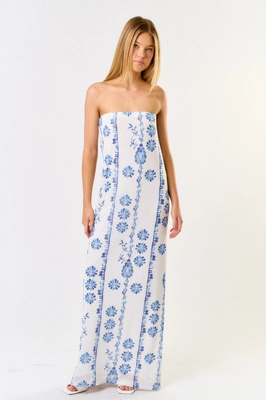 Santorini Breeze Tube Maxi Dress