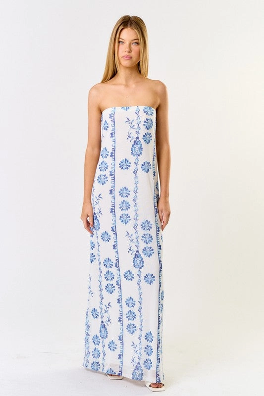 Santorini Breeze Tube Maxi Dress