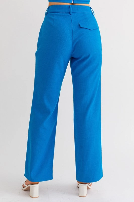 Sapphire Splash High Waisted Wide Leg Pleated Pants